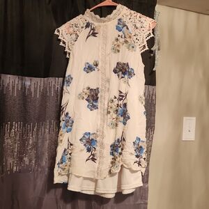 🟣Altar'd State Floral Lace Mini Dress - Blue and Cream